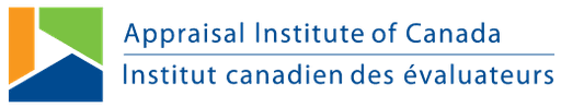 The logo of the Appraisal Institute of Canada features a stylized geometric design with bold, modern shapes and colors in green, blue, and orange, accompanied by bilingual text in English and French.